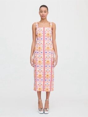 Hill House Home The Iris Dress Floral Block Stripe Pink Multi NWT Size M Summer